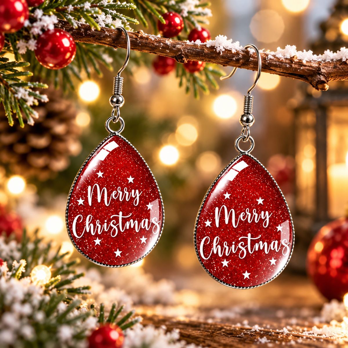 Merry Christmas Earrings – Sparkling Red