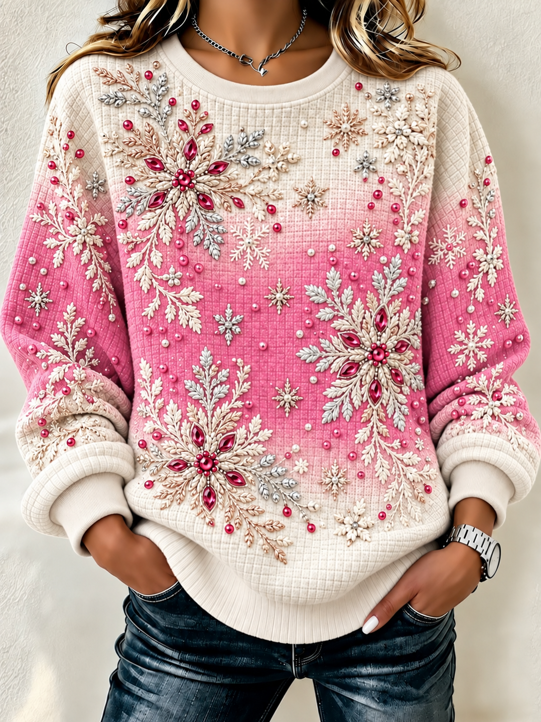Snowflake Print Sweatshirt
