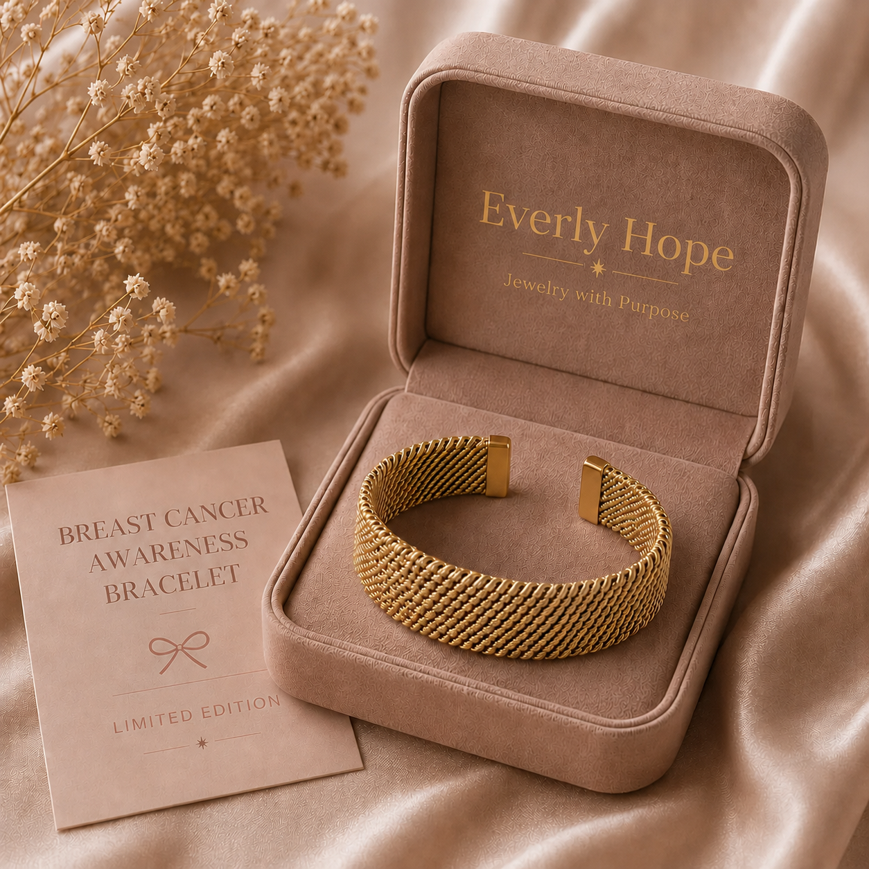 Breast Cancer Awareness | Vintage Braided Mesh Open Classic Bracelet