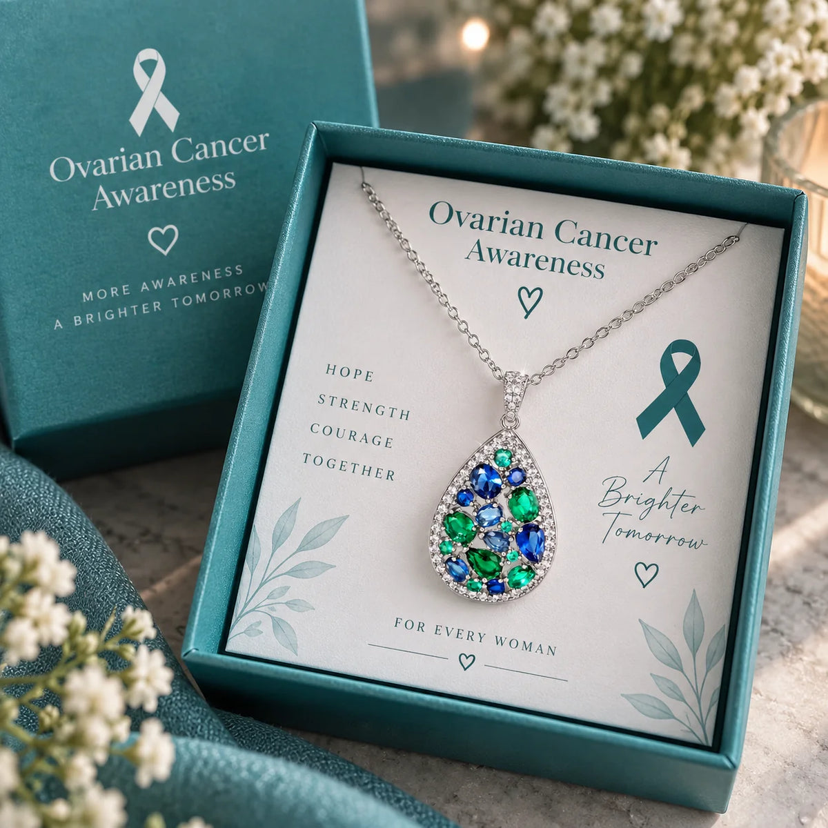 Teal Hope Necklace – Ovarian Cancer Awareness
