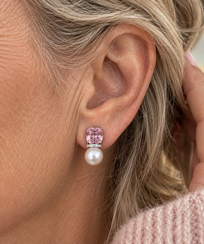 Pink Ribbon Pearl Earrings | Breast Cancer Awareness