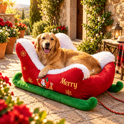 Christmas Sleigh Pet Bed | Ultra Soft and Cozy Holiday Bed for Cats & Dogs