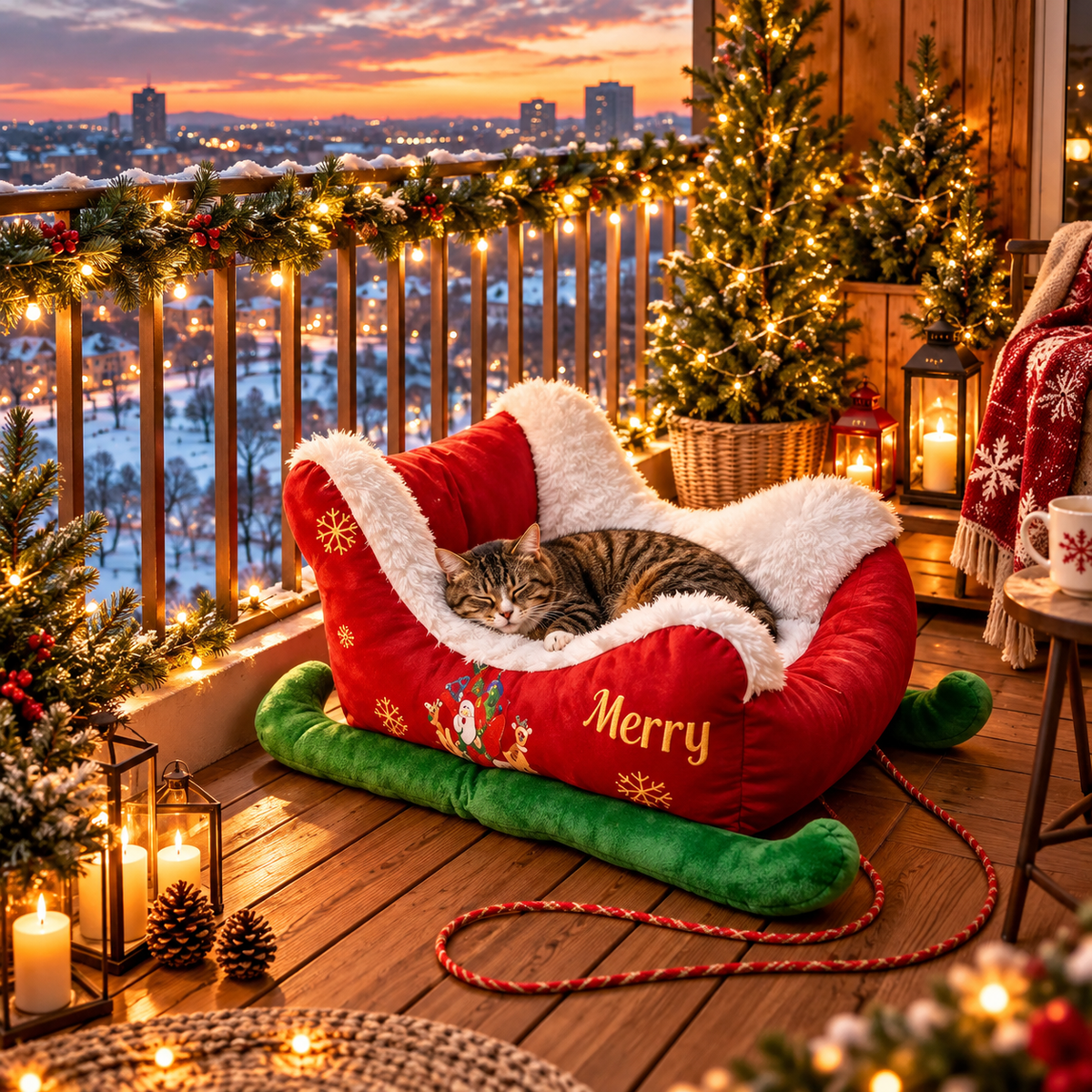 Christmas Sleigh Pet Bed | Ultra Soft and Cozy Holiday Bed for Cats & Dogs