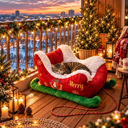 Christmas Sleigh Pet Bed | Ultra Soft and Cozy Holiday Bed for Cats & Dogs