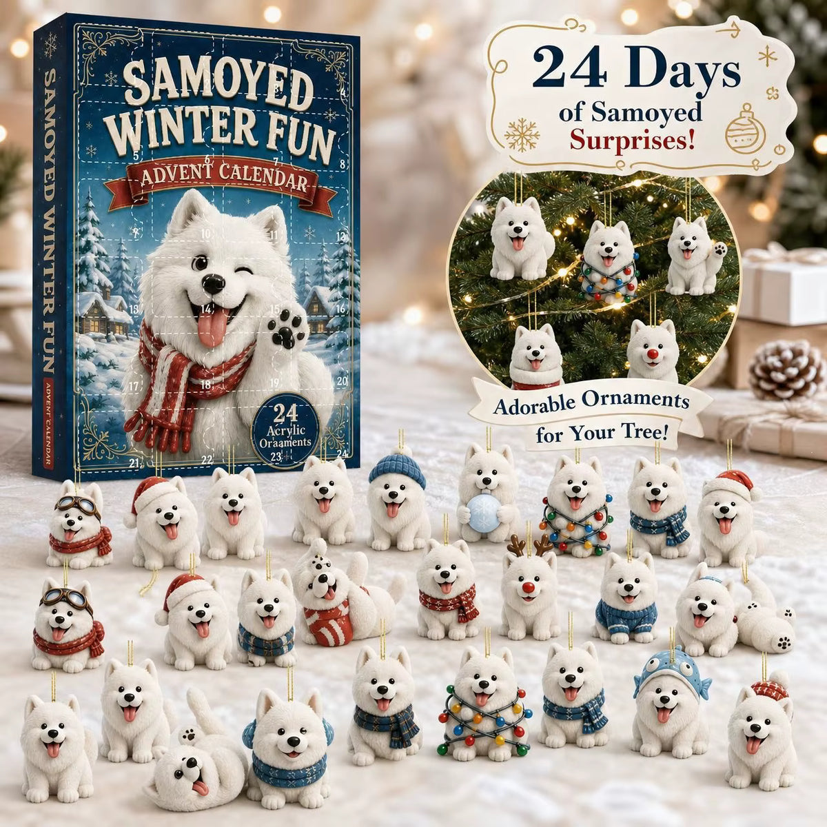 Samoyed Advent Calendar – 24 Adorable Christmas Dog Ornaments