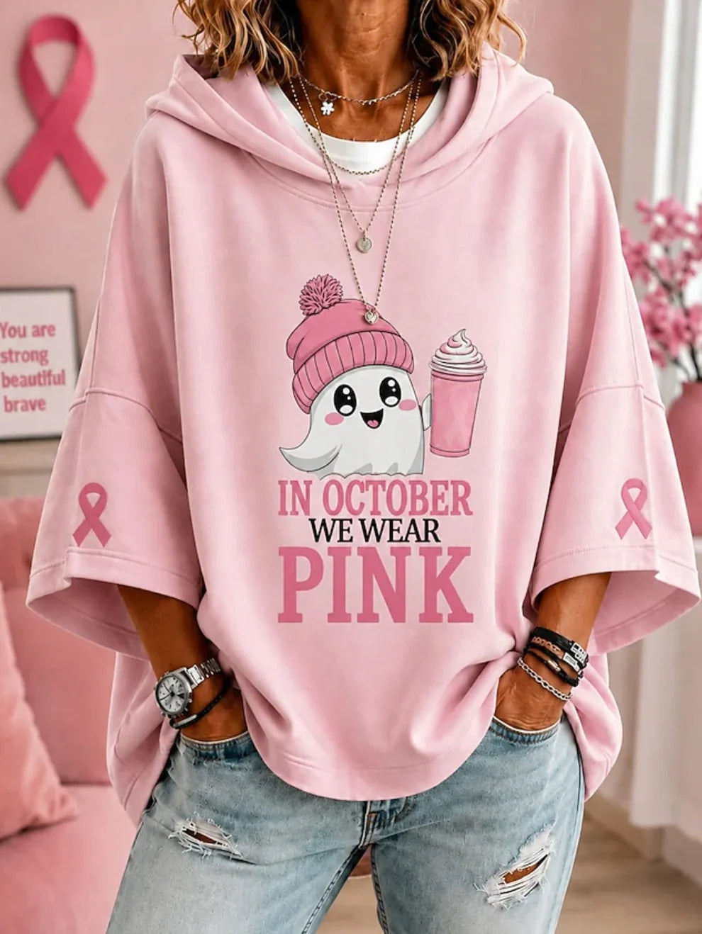 October we wear Pink Sweater | Breast Cancer Awareness