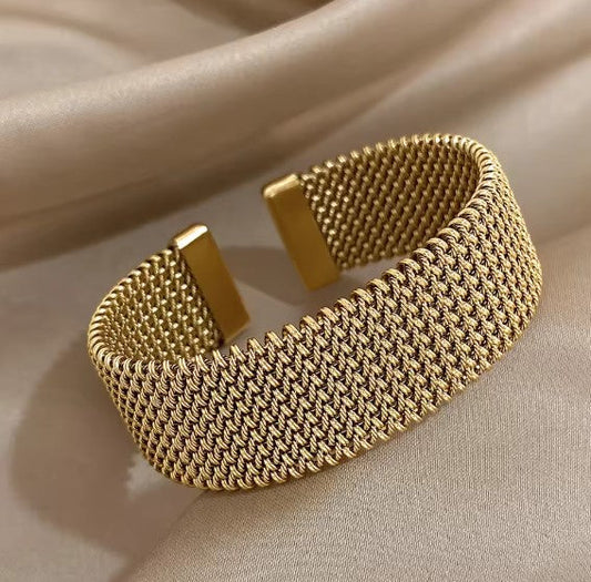 Breast Cancer Awareness | Vintage Braided Mesh Open Classic Bracelet