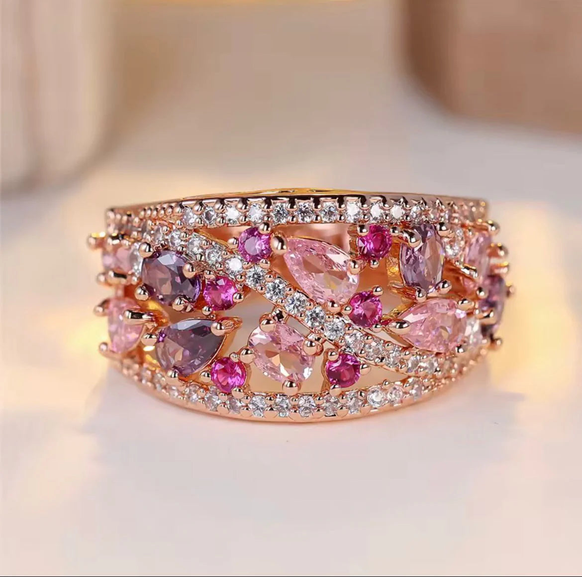 Wear the Hope Breast Cancer Awareness Classis Stoned Ring
