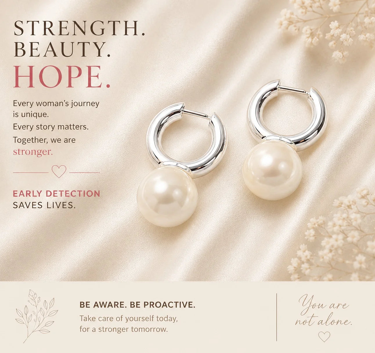 Breast Cancer Awareness | Silver Classic Pearl Earrings