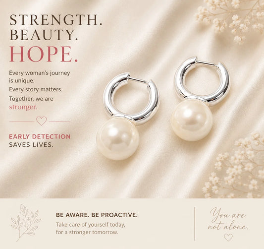 Breast Cancer Awareness | Silver Classic Pearl Earrings